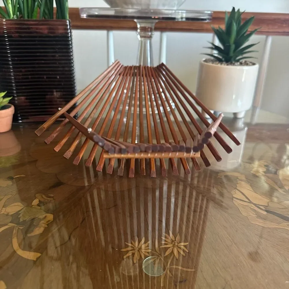 Vintage Danish Wooden Folding Fruit Basket, MCM Scandinavian Kitchen Decor